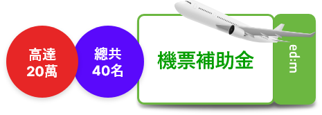 高達 20萬, 總共 40名, 機票補助金